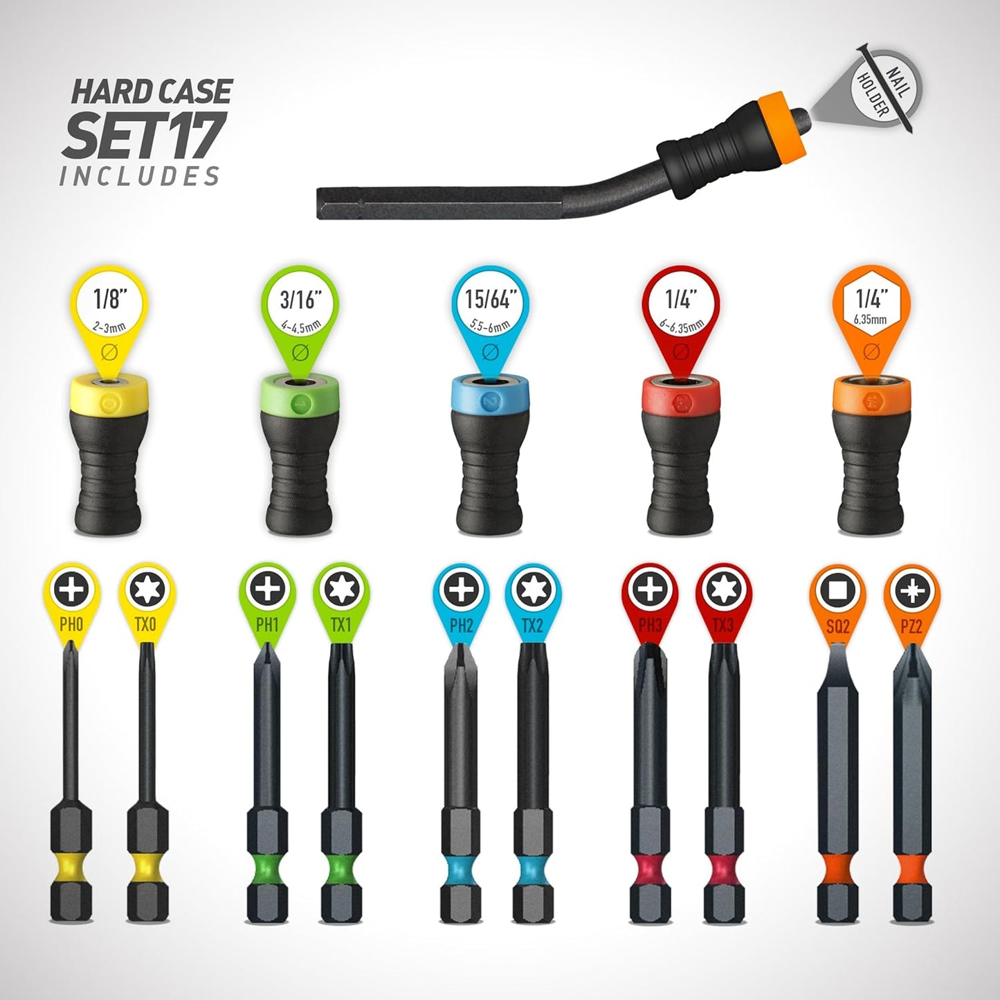 Magnet Driver™ Screw-Holder by Micaton | Magnetic Screwdriver Attachment | Fits Screwdrivers and Power Bits | No Wobbling or Falling Screws | Allows Countersinking (Set 17)